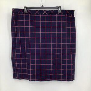 Eloquii Womens Navy Blue & Pink Grid Print Pencil Skirt Size 26 Office Casual